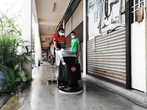 Testing of Upekkha 5050 mains operated walk behind / push scrubber dryer at the office.