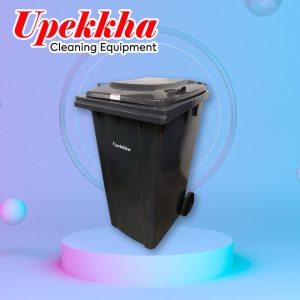 Black big garbage bin with two wheels