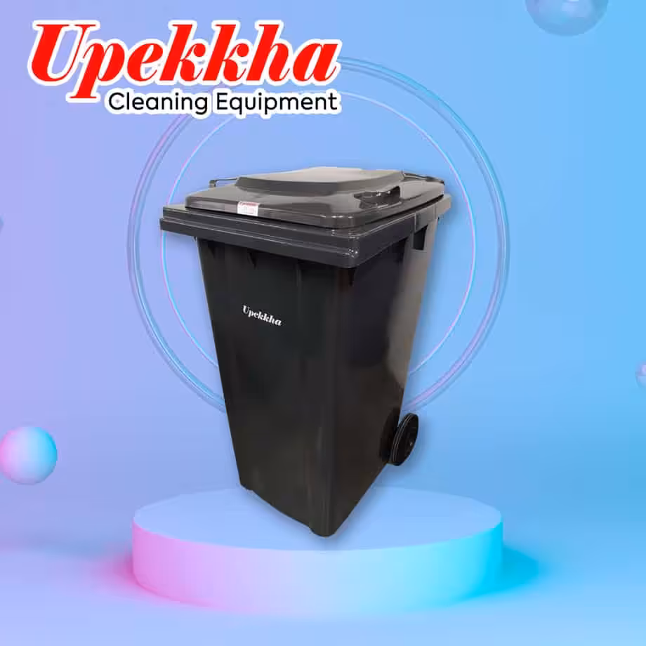 Black big garbage bin with two wheels