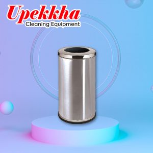 Round silver dustbin with open top