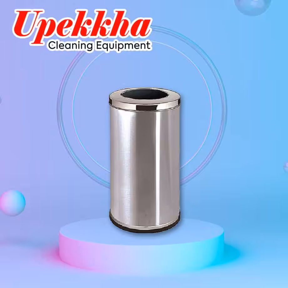 Round silver dustbin with open top