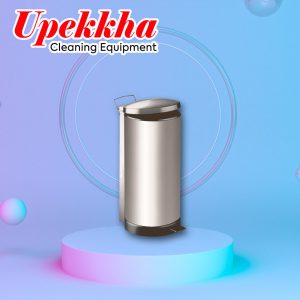 Round silver dustbin with foot pedal