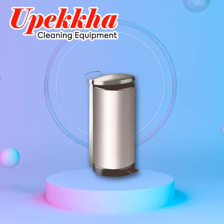 Round silver dustbin with foot pedal