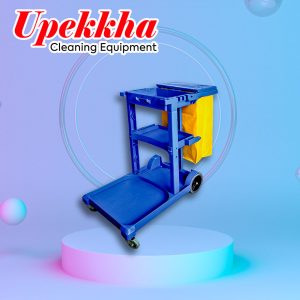 Blue cart with yellow linen and four wheels