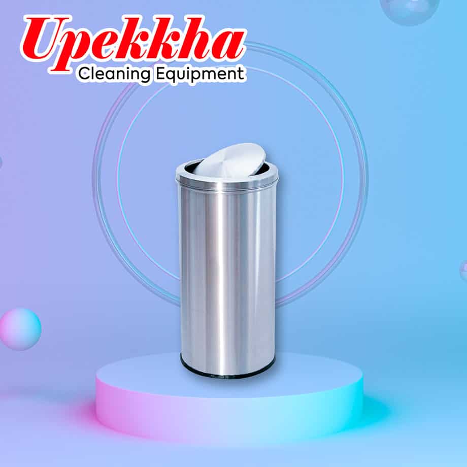 Flip top type of round silver dustbin