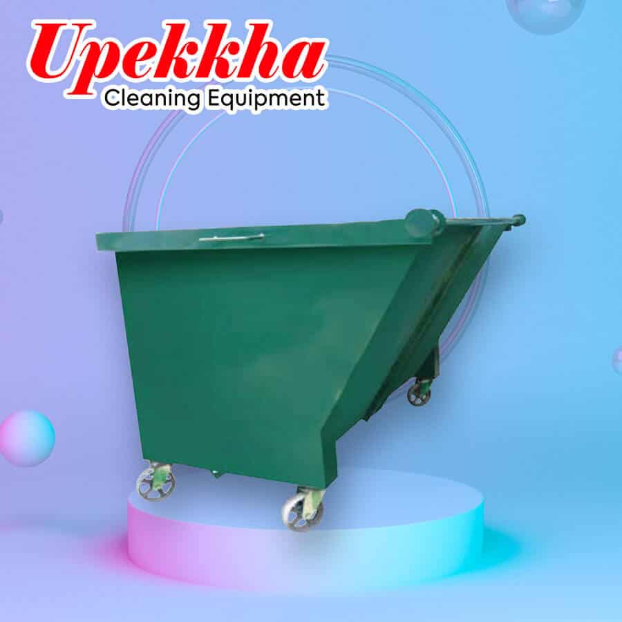 Upekkha green metal leach bin 1500L with wheels.