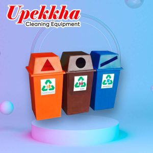 Upekkha V-BIN-RC22/23 polyethylene recycle bins in orange, brown and blue.