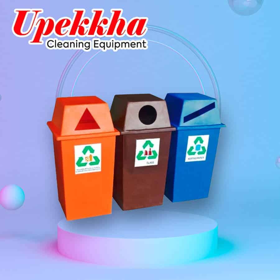 Upekkha V-BIN-RC22/23 polyethylene recycle bins in orange, brown and blue.