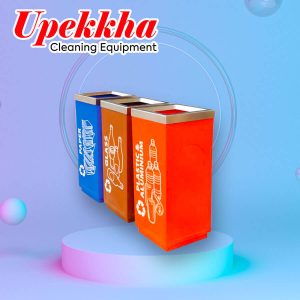 Upekkha V-BIN-RC24 rectangular open top polyethylene recycle bin in blue, brown and orange.