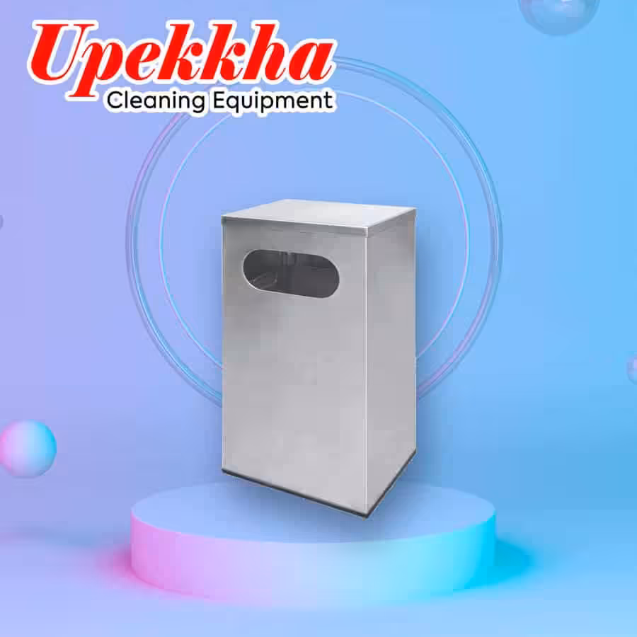 Upekkha V-BIN.S15 rectangular silver stainless steel dustbin with flat top.