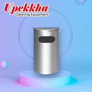 Upekkha V-BIN.S16 semi-round stainless steel silver flat dustbin with a trash collection opening.