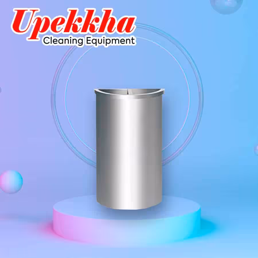 Upekkha V-BIN.S17 semi-round silver stainless steel dustbin with the 1/2 ashtray & 1/2 open top.