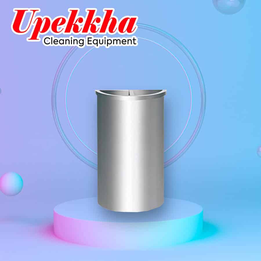 Upekkha V-BIN.S17 semi-round silver stainless steel dustbin with the 1/2 ashtray & 1/2 open top.