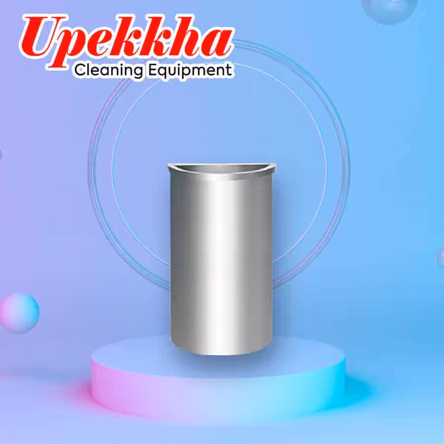 Upekkha V-BIN.S18 semi-round stainless steel dustbin with open top in silver.