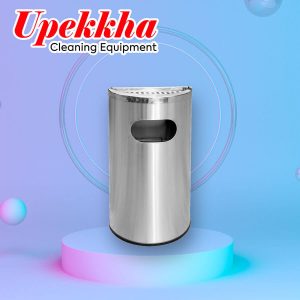 Upekkha V-BIN.S20 semi-round dustbin with semi-round ashtray in silver.