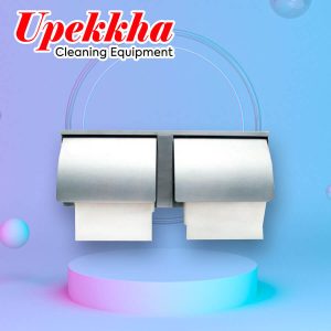 Upekkha V-P-JD.06 dual compartment small toilet roll dispenser in silver.