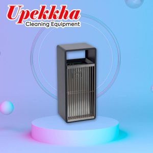 Upekkha V-BIN.E03 dark grey powder coated bin with stainless steel grill in front.