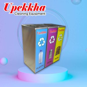 Upekkha V-BIN-RC06 stainless steel rectangular recycle bin with stickers.