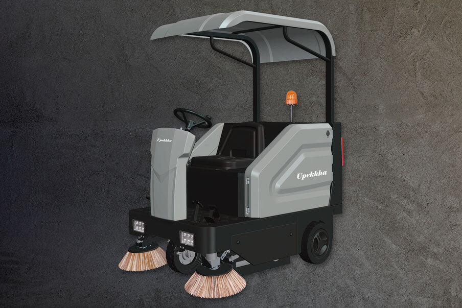 Upekkha UpSweep RB140 ride on floor sweeper on a black background.