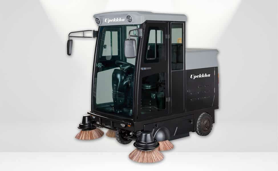 Upekkha UpSweep RB200T ride on road sweeper with fully closed enclosure.
