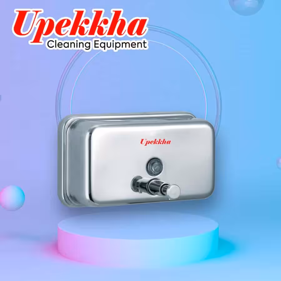 Upekkha V-SD1250 rectangular shape liquid soap dispenser in silver.