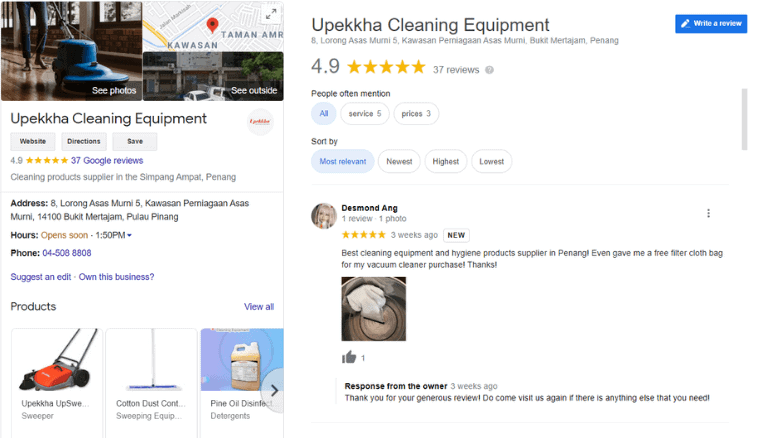 Upekkha Google Business Profile Ratings & Reviews Example