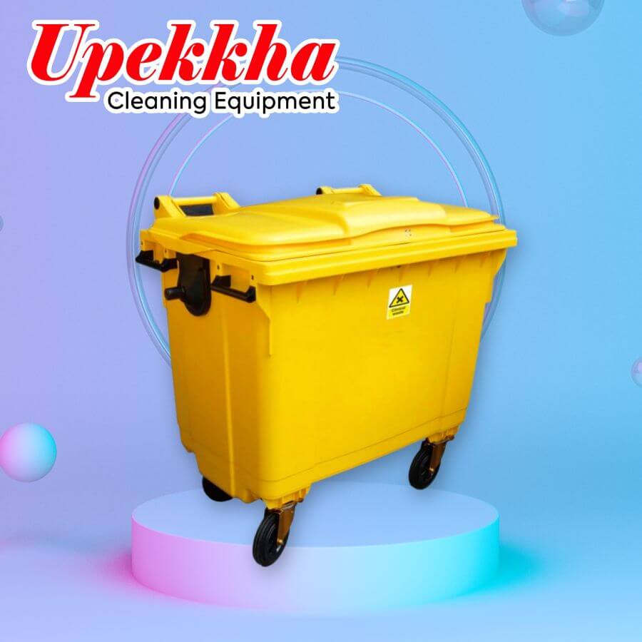 Yellow 660L clinical waste bin with wheels