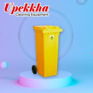 Yellow wheeled clinical waste bin for medical and healthcare waste disposal