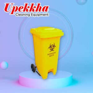 Yellow wheeled clinical waste bin for biohazard waste