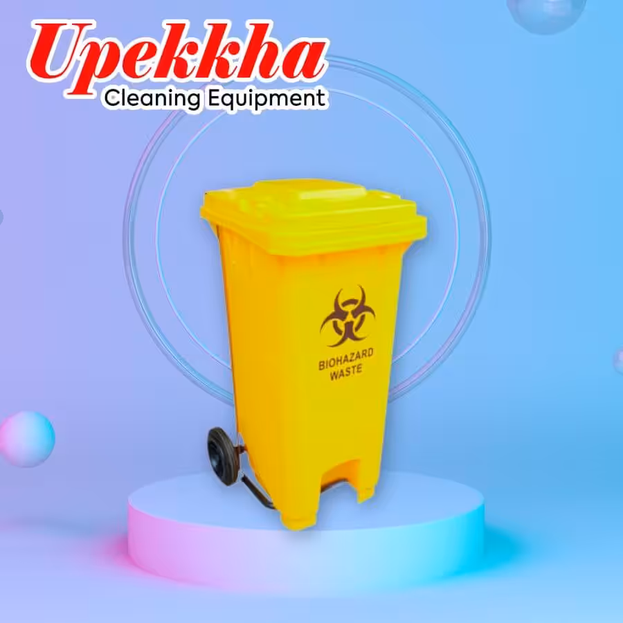 Yellow wheeled clinical waste bin for biohazard waste
