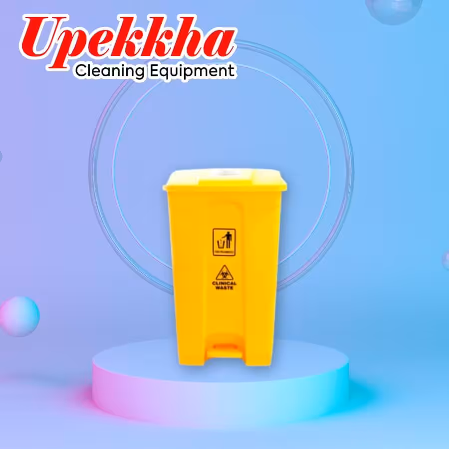 Yellow rectangular clinical waste bin with foot pedal lid