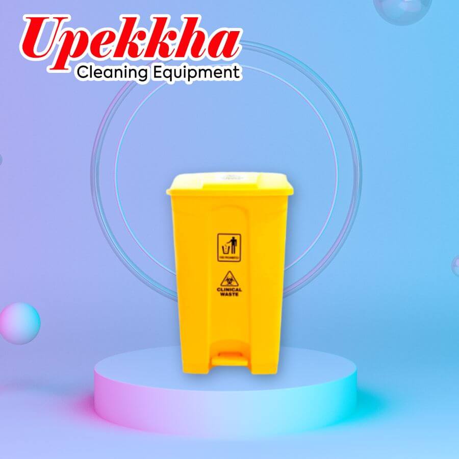 Yellow rectangular clinical waste bin with foot pedal lid