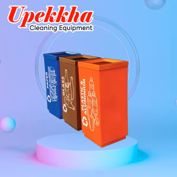 Three polyethylene recycle bin for paper cans and plastic bottles