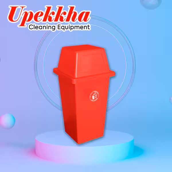 Red outdoor polyethylene bin with flip cover