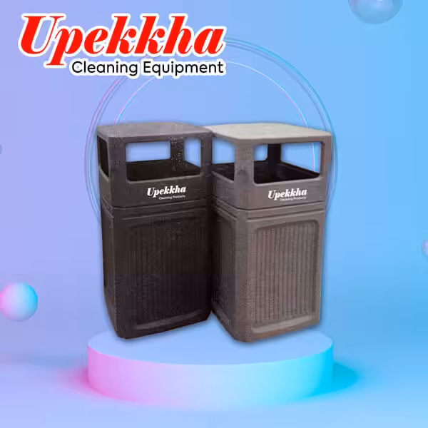 Black and grey polyethylene outdoor garbage bin