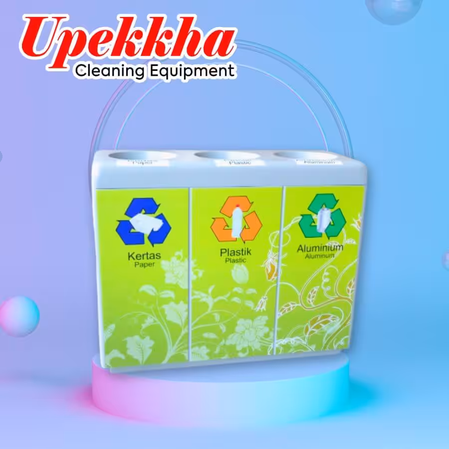 Three compartment fiberglass recycle bin for paper plastic and aluminium