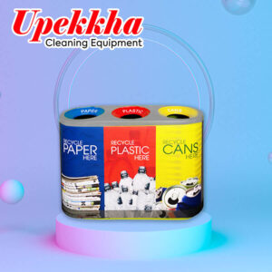 Three compartment fiberglass recycle bin for paper, plastic and cans
