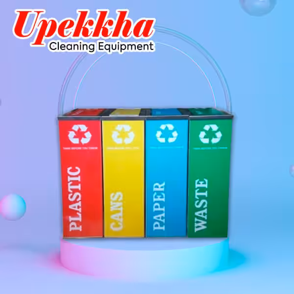 Four stainless steel rectangular recycle bin with flip top lids