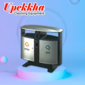 Powder coated recycle bin with dual compartment and ashtray