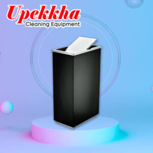 Black powder coated rectangular bin with flip top