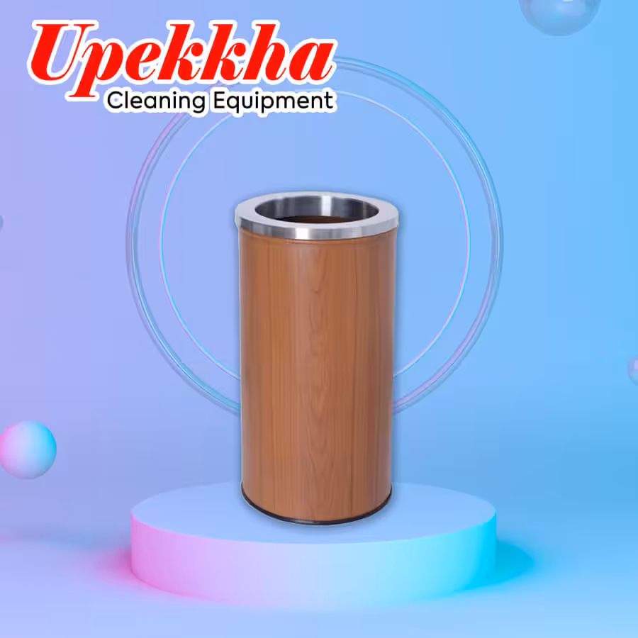 Stainless steel wood grain trash bin with open top