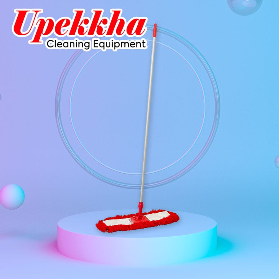 Upekkha red acrylic dust mop with a long aluminum handle.