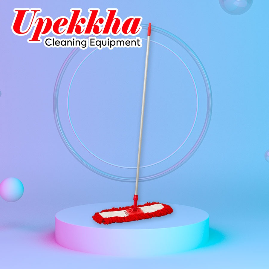 Upekkha red acrylic dust mop with a long aluminum handle.
