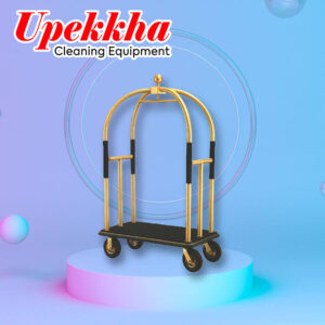 Upekkha V-BC.01 hotel porter's gold plated birdcage trolley.