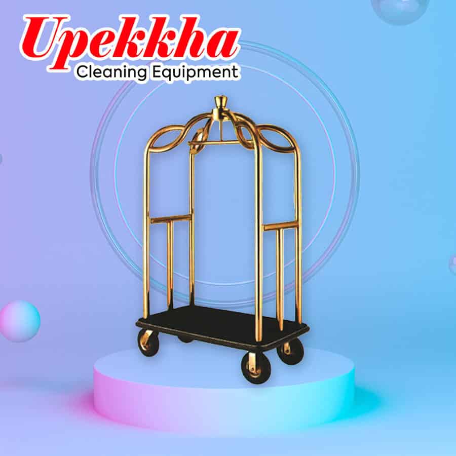 Upekkha V-BC.02 hotel porter's gold plated birdcage trolley.