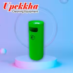 Upekkha green polyethylene bin with front waste collection opening and ashtray on top.