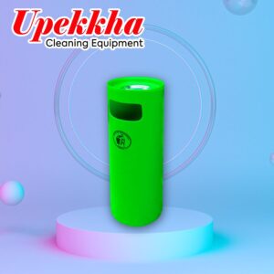 Upekkha green polyethylene bin with front waste collection opening and ashtray on top.