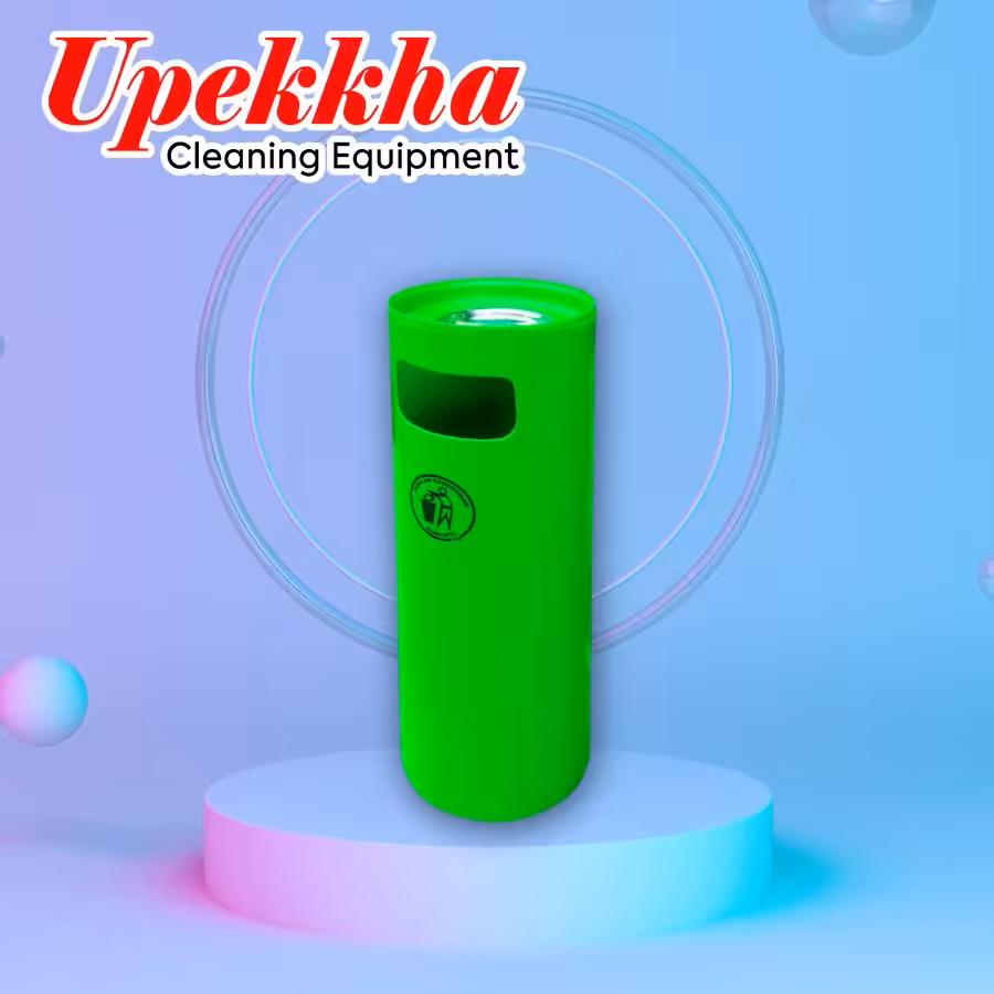 Upekkha green polyethylene bin with front waste collection opening and ashtray on top.