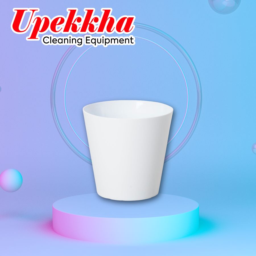 Upekkha white truncated cone shaped polyethylene bin open top.