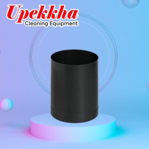 Upekkha black cylindrical polyethylene bin with open top.